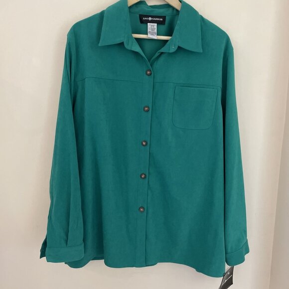 VTG 90s Sag Harbor Women's Shirt Shacket Size 18 Kelly Green Brushed Twill NWT - Picture 2 of 12